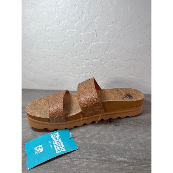 Reef Cushion Vista Hi Women's Comfort Platform Slide Sandals Tan Wicker‎ - 11 - Picture 2 of 6